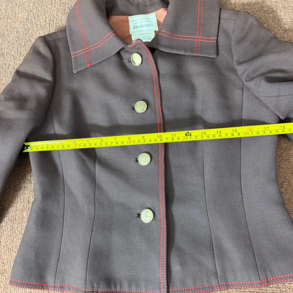 Cojana for Jacobson's Vintage Wool Blazer Brown Red Contrast Stitch England 100%